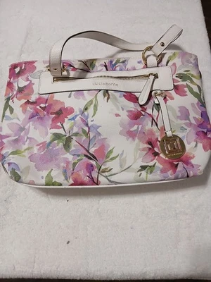 LIZ CLAIBORNE 花卉手提包 粉色和白色,状况完好 — 第 1/4 张图片