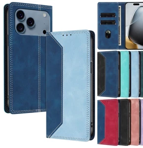 Splice Leather Wallet Phone Case For iPhone 17 16 15 14 13 12 11 Pro XS 7 8 XR - Picture 1 of 24