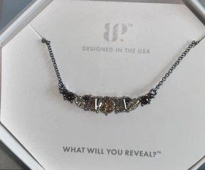 WITH MY WHOLE HEART Smokey Topaz CZ Necklace Hematite Plating Bomb Party NEW! - Picture 1 of 4