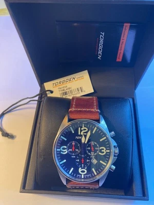 Reloj de piloto Torgoen T16 para hombre esfera azul correa de cuero vintage T16BL44SV Foto 1 de 4