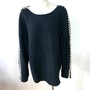 PureJill J. Jill Plus 3X/4X? Knit Boat Neck Pullover Acrylic Sweater Black Beige - Picture 1 of 12