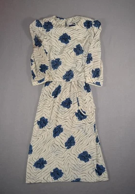 复古 Lady Carol 连衣裙女式中号 14 长袖口花卉几何图案 — 第 1/4 张图片