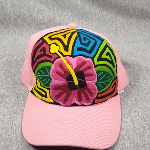 Hibiscus Floral Hat Cap Strap Back One Size Pink Hawaiian Embroidered Mens - Picture 1 of 8