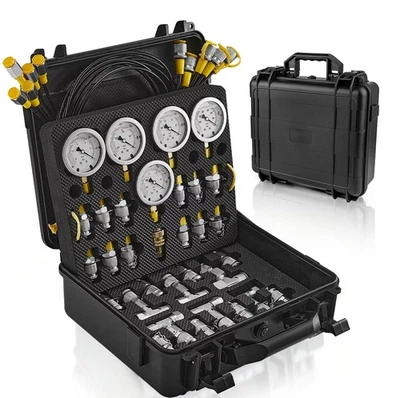 Hydraulic Pressure Test Kit 5 Gauges 13 Couplings 14 Tee Connectors 5 Test Hoses - Image 1 of 4