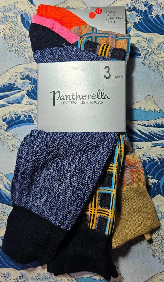 Pantherella Men's English Cotton Socks 3-Pack Check & Plain UK 6- 7 EU 39-40