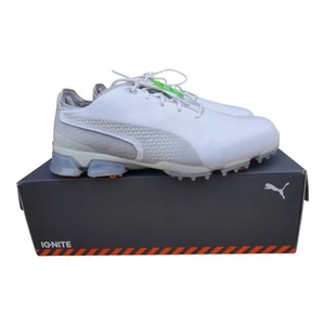 Herren Größe 8 Neu im Karton Puma Ignite Golfschuhe Spikes Leder weiß & grau wasserdicht - Bild 1 von 11