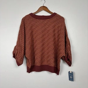 Suéter Democracy Para Mujer PL Caoba Rojo Rayas Mezcla de Lana Puntada Sesgada Pullover - Imagen 1 de 8