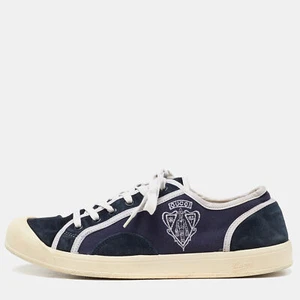 Gucci Navy Blue Canvas and Suede Signature Crest Sneakers Size 42 - Picture 1 of 9