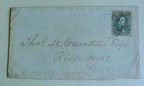 US CONFEDERATE  SOUTH CAROLINA #1  cat.$250.00  CHESTER CH DEC 1861 TO ROCK HILL Cover