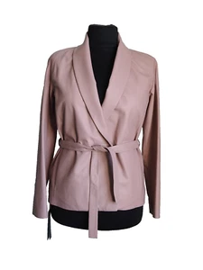 DROME New Leather Pink Blazer Jacket Belted Shawl Collar Made Italy Size S NEW - Picture 1 of 21