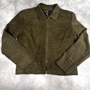 Vintage R&K Originals Jacket Womens 12 Green Faux Suede Animal Print - Bild 1 von 10