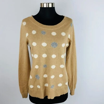 Halogen Womens XS Tan Polka Dot Cashmere Long Sleeve Sweater  - Image 1 of 4