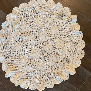 Beige Round Crochet Lace Doily Handmade Home Decorative Table Cloth - (28 in) - Picture 1 of 8
