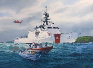 "Interdicción en alta mar" Tom Freeman Arte Naval - USCG Hamilton, (WMSL-753) - Imagen 1 de 1