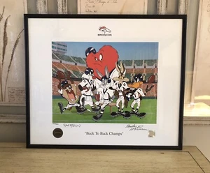Denver Broncos Signed “Back to Back”Champs Lithograph Looney Tunes McKimson - Picture 1 of 7