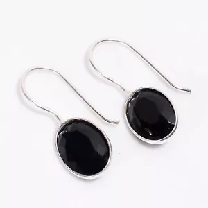 Orecchini Argento 925 Pietra Pregiata Onice Nero Naturale Moda Gioielli 1,1" ARE-4694 - Foto 1 di 6