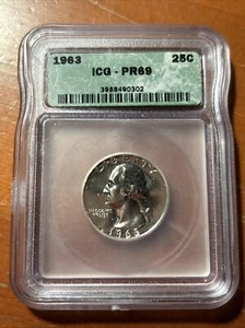 1963 Silver Washington Quarter - ICG PR69 - Picture 1 of 4