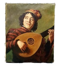 THE LUTE PLAYER VINTAGE ORIGINAL PAINTING on CANVAS FRANS HALS interest