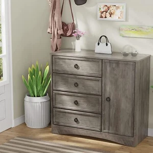 Tall Chest Drawers 4 Drawer For Bedroom Furniture Large Storage Cabinet W/ door - Picture 1 of 15