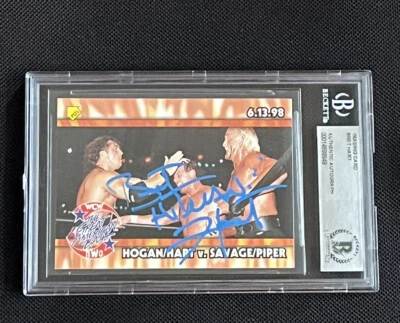 BRET HART 1999 TOPPS WCW/NWO NITRO STICKER SIGNED AUTOGRAPHED CARD BAS AUTHENTIC - Image 1 of 2