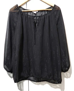 Size XL Simona Black & Silver Sheer Blouse- 56cm Bust - Picture 1 of 6