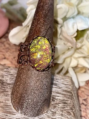 Renaissance Medieval Pink Costume Ring Adjustable Rose gold Scroll jewelry - Image 1 of 4