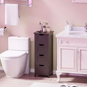 Narrow Floor Bathroom Storage Cabinet w/ Slide Out Drawers for Small Space Brown - Picture 1 of 24