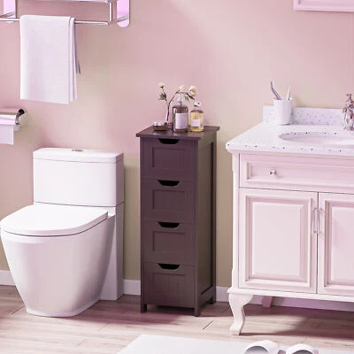 Mueble de baño organizador de almacenamiento independiente de madera con 4 cajones marrón Foto 1 de 4