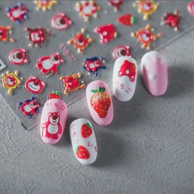 TENSOR NAIL ART 5D Strawberry Pink Bear Lotso Nail Art Stickers, Disney Pixar's Toy Story (27)