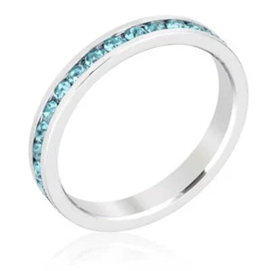 Stylish Stackables Aquamarine Blue Crystal 3mm Eternity Stack Band Ring - Picture 1 of 5