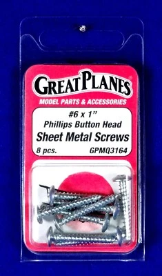 GREAT PLANES #6 X 1" BUTTON HEAD SHEET METAL SCREWS (8)( PART # GPMQ3164 ) - Image 1 of 2