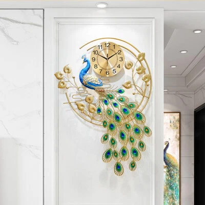36.6" Luxury Bird Large Wall Clock 3D Metal Living Room Wall Watch Decor USA - Image 1 of 4