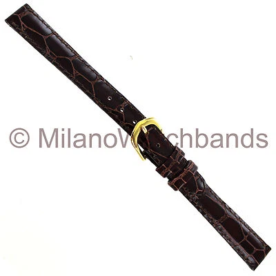 12mm deBeer Brown Handcrafted Wild Alligator Grain Stitched Ladies Watch Band - Image 1 of 3