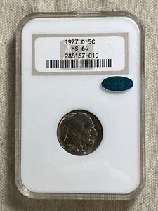 1927-D Indian Head Buffalo Nickel MS64 NGC CAC Approved Fatty Holder Full Holo - Picture 1 of 8