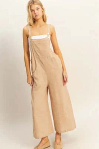 Wide Leg Textured Overalls – Casual Jumpsuit Loose Fit Summer Style Size S - L - Picture 1 of 7