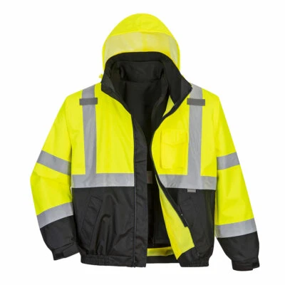 PORTWEST US365 Hi-Vis 3-in-1 Contrast Premium Bomber Jacket Yellow/Black SZ S-7X - Image 1 of 3
