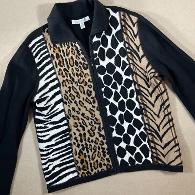 NORTHERN ISLES Cardigan Sweater Women's Large Animal Print Full Zip Elbow Pads - Image 1 of 4