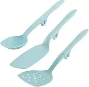 Tools and Gadgets Spoon, Slotted and Solid Turners Set - 3 Piece, Light Blue - Picture 1 of 11