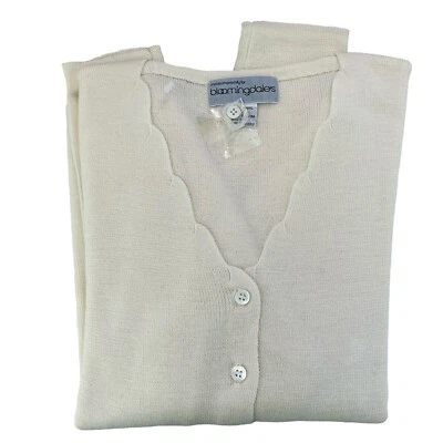 Cárdigan clásico de lana virgen festoneado suéter marfil talla M Bloomingdales Foto 1 de 4