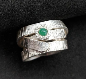 12 mm breiter Ring mit Smaragd Cabochon Silber 999 Flamere Design Dieter Fischer - Bild 1 von 7
