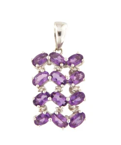 14k White Gold Women's Amethyst & Diamond Accent Cluster Pendant Charm 1" - Picture 1 of 3