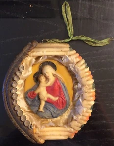 Alter Wachsstock mit Darstellung von Mutter Gottes und Jesus Christus - Picture 1 of 2