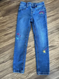 Girls Size 7 Jumping Beans® Rainbow / Hearts Embroidered Jeggings Pre-Owned - Picture 1 of 7
