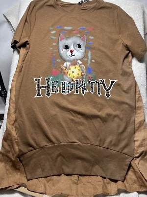 Забавная рубашка с кошкой на нем с бисером используется на глазах коричневый и котенок рубашка L - Изображение 1 из 4