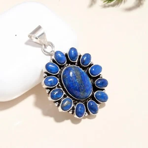 Natural Lapis Lazuli Gemstone 925 Sterling Silver Jewelry Pendant - Picture 1 of 4