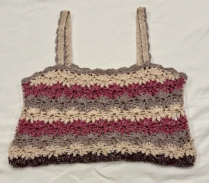 Camiseta sin mangas Anthropologie Crochet a rayas rosa marrón blanco recortada XS - Imagen 1 de 7
