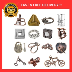 15 Pcs IQ Test Puzzle Brain Teaser Metal Wire Puzzles Mind Game Educational Toys - Picture 1 of 10
