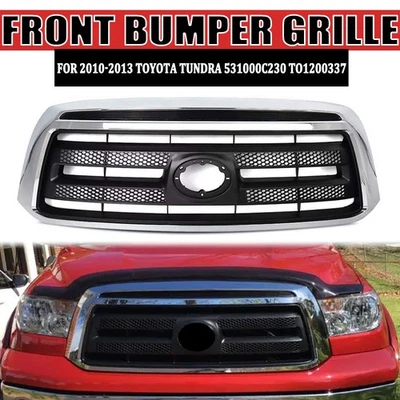 For 2010-13 Toyota Tundra Front Bumper Upper Grille Grill Matte Black w/ Chrome Foto 1 de 4