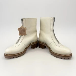 Bertuchi Women’s Leather Ankle Boots Spain Cream Zip Lug Sole Size 8 - Picture 1 of 18