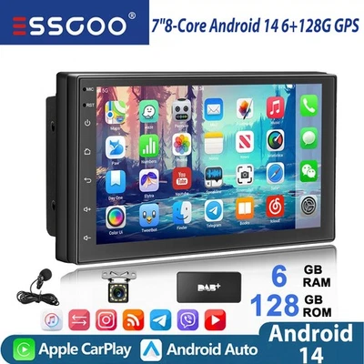 4G Doppel 2DIN DAB Android 14 128G Carplay Autoradio Bluetooth GPS NAVI ASP WiFi - Bild 1 von 4